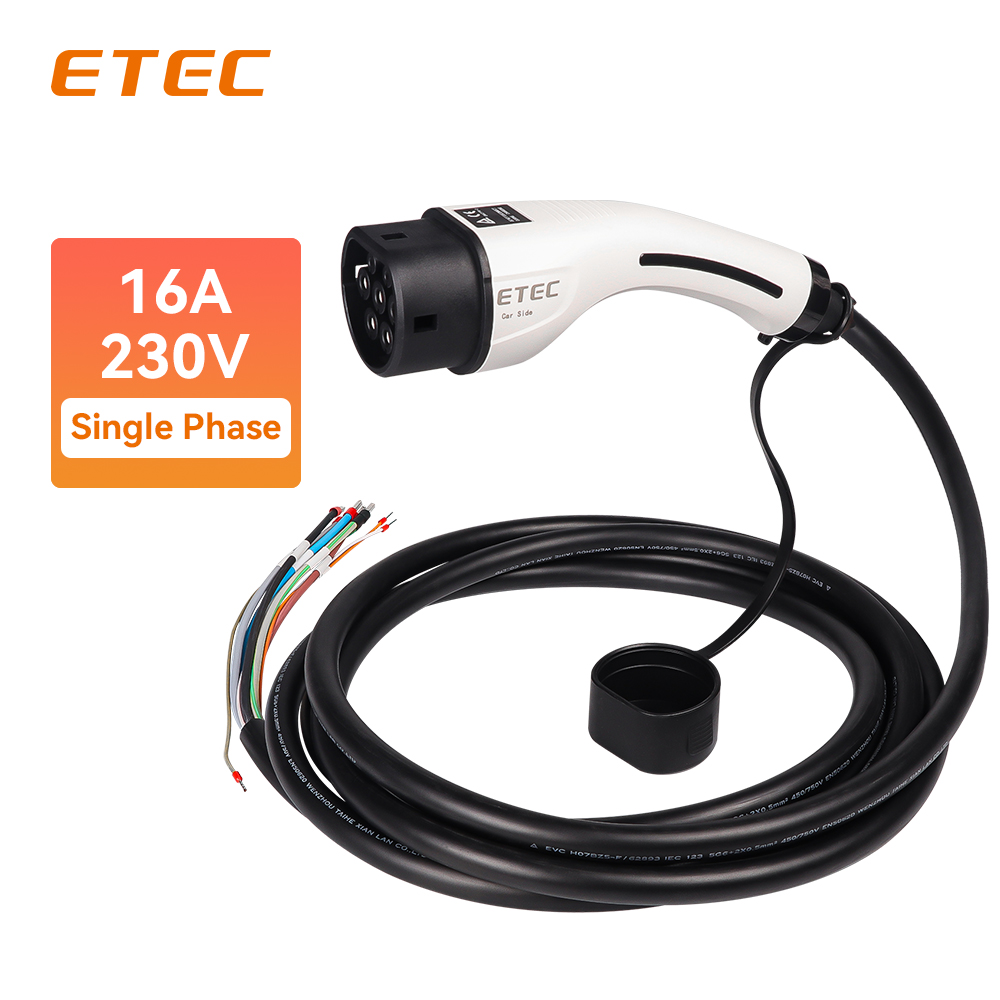 ETEC EKEP1-T2-16 IEC 62196 Type 2 AC Charging Plug 16A 3.7KW 230V Single Phase Connector EV Charger with 5 Meters Cable for Charging Pile End
