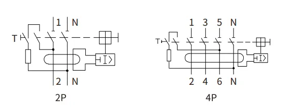 Diagrama de circuito del interruptor diferencial ETEK EKL1-80(H)