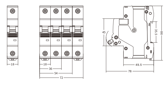 Tamaño del disyuntor magnetotérmico ETEK 6kA EKM3-125S