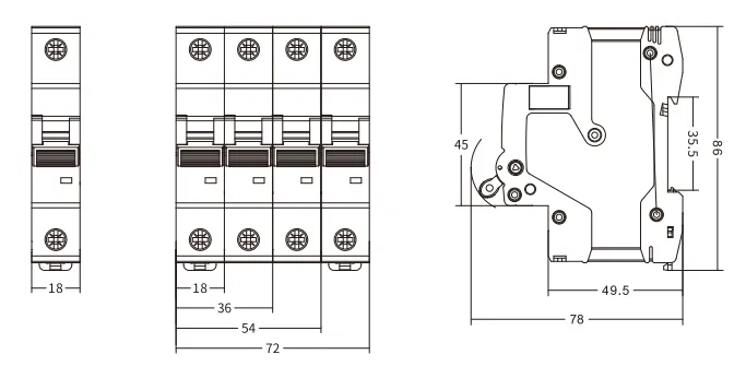 Tamaño del disyuntor magnetotérmico ETEK 6kA EKM3-125S