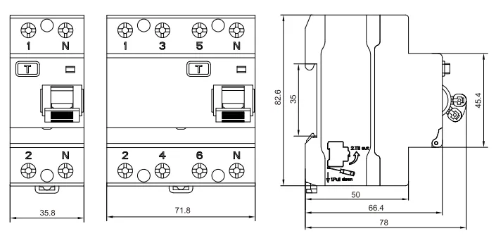 Tamaño del interruptor diferencial Etek EKL11-80