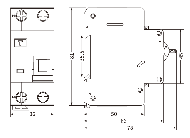 Tamaño del interruptor diferencial Etek EKL3-40S