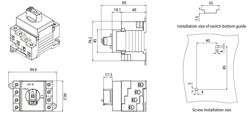 Aislador de CC para gabinete ekd6 db32 10