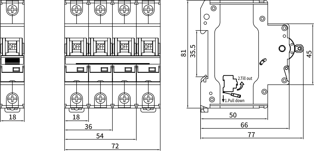Tamaño del interruptor de circuito integrado ETEK EKM3-63
