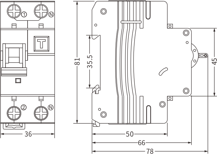 Tamaño del interruptor diferencial Etek EKL3-63