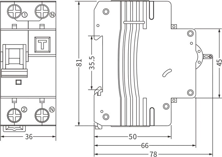 Tamaño del interruptor diferencial Etek EKL3-63