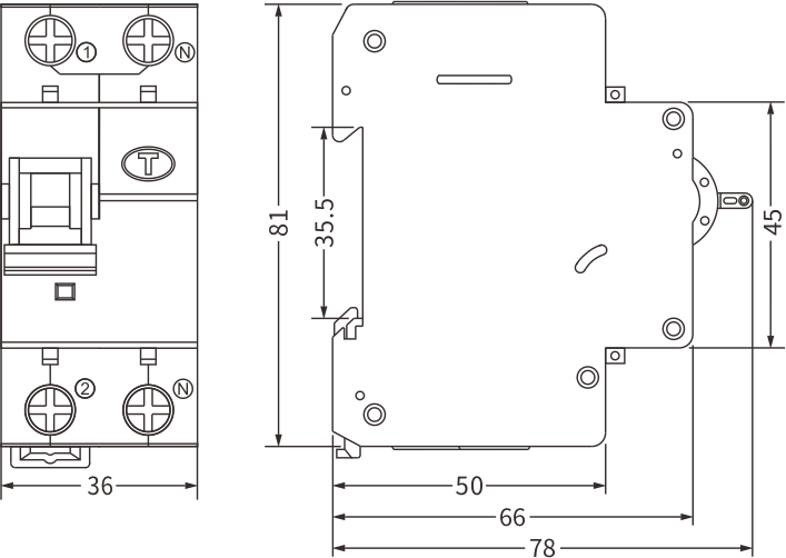 Tamaño del interruptor diferencial Etek EKL3-40M