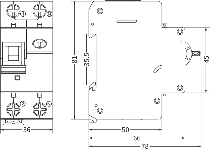 Tamaño del interruptor diferencial Etek EKL3-40M
